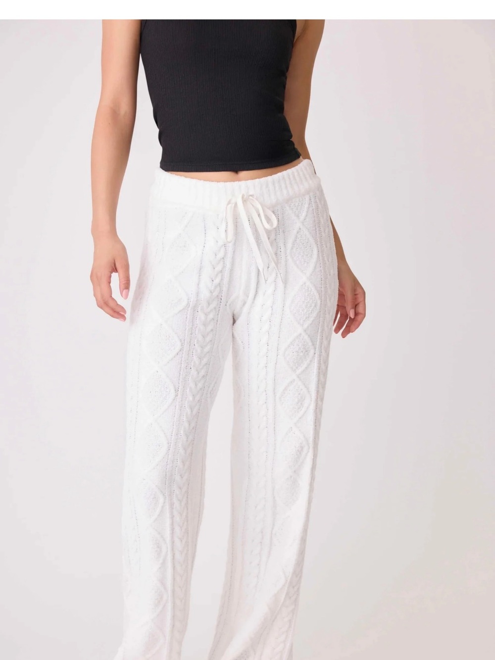NWT P.J. Salvage Ivory Chenille Cable Knit Wide Leg Lounge Pants Sz L